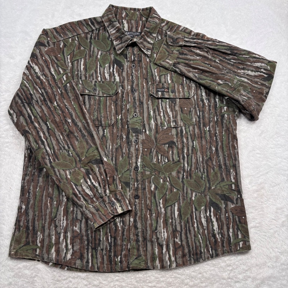VTG 90s Rattlers Brand Realtree Camo Shirt Mens XL Heavy Hunt Treebark Made USA - Picture 2 of 13